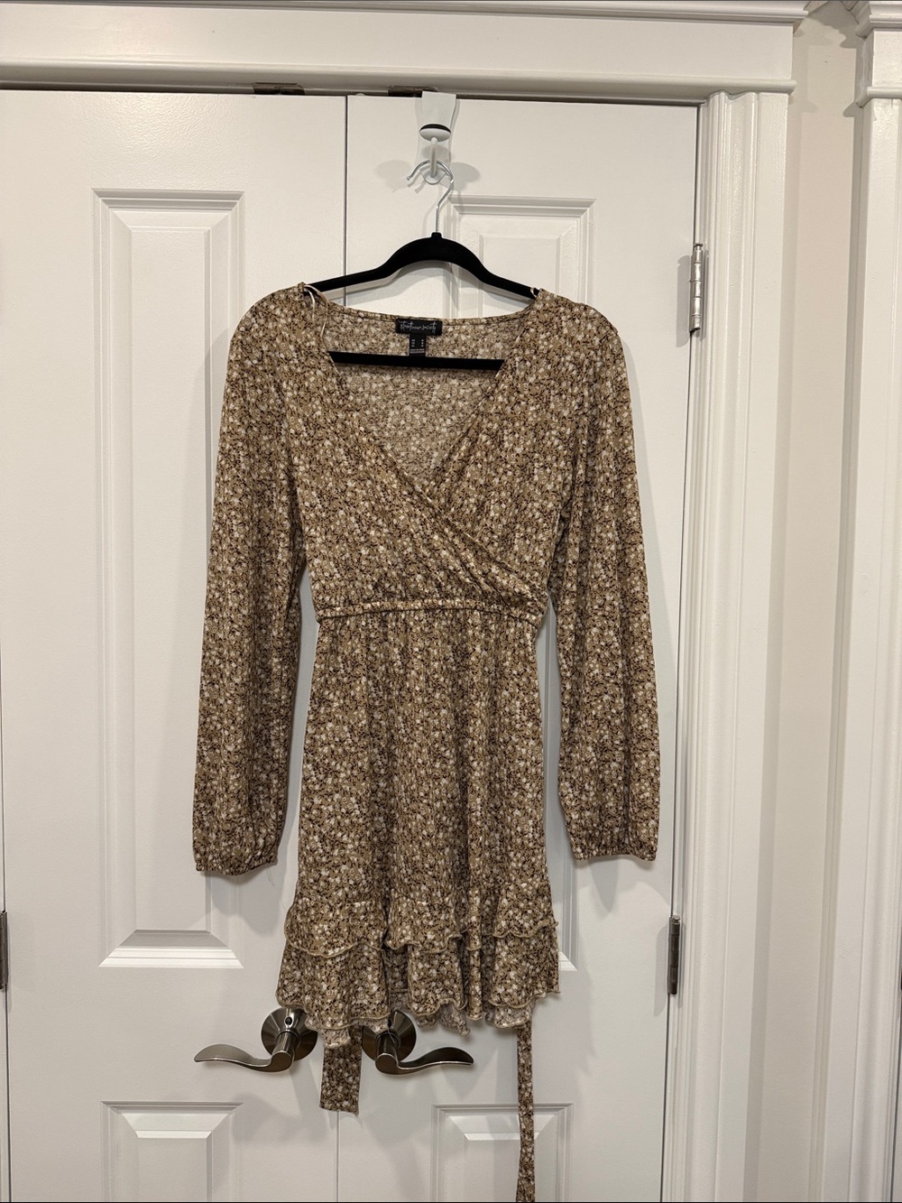 Streetwear Society Brown Floral Long Sleeve Wrap Dress